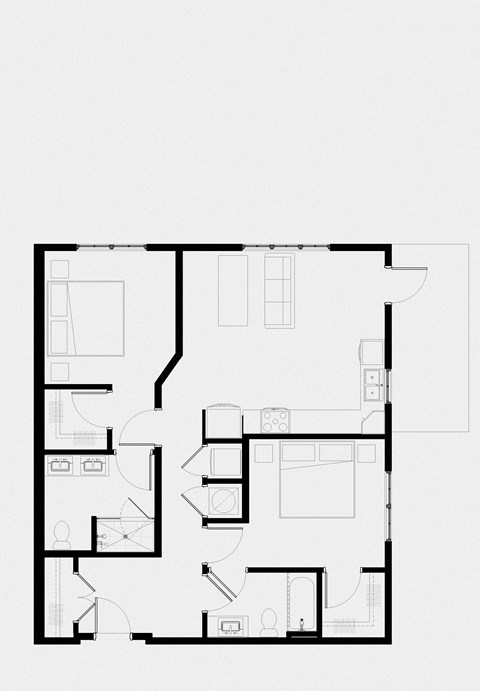 Floor plan for 2 beds, 2 baths, 1020 sqft